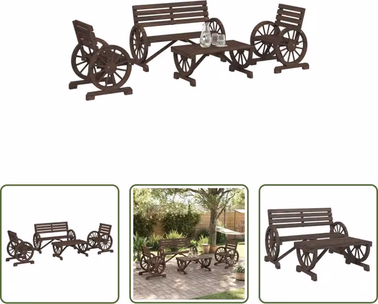 The Living Store 4 pezzi. Set salotto da giardino in legno massiccio di abete