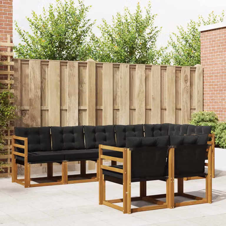 Set di divani da esterno vidaXL 8 pz in legno di acacia con cuscini, marrone e nero