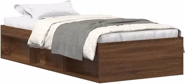 Letto singolo moderno in legno di pino marrone con vani contenitore laterali L/P/H: 200 x 90 x 35 cm – 1