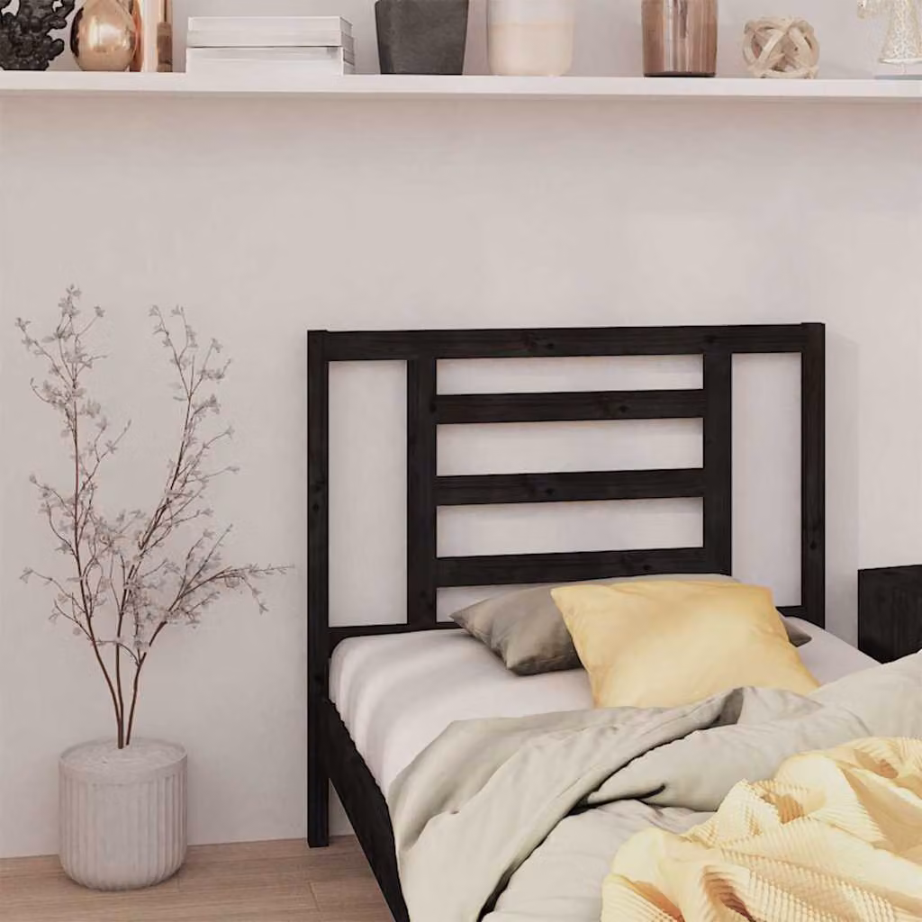 Testiera per letto vidaXL in legno massello di pino, colore nero, L: 96 cm, P: 4 cm, H: 100 cm