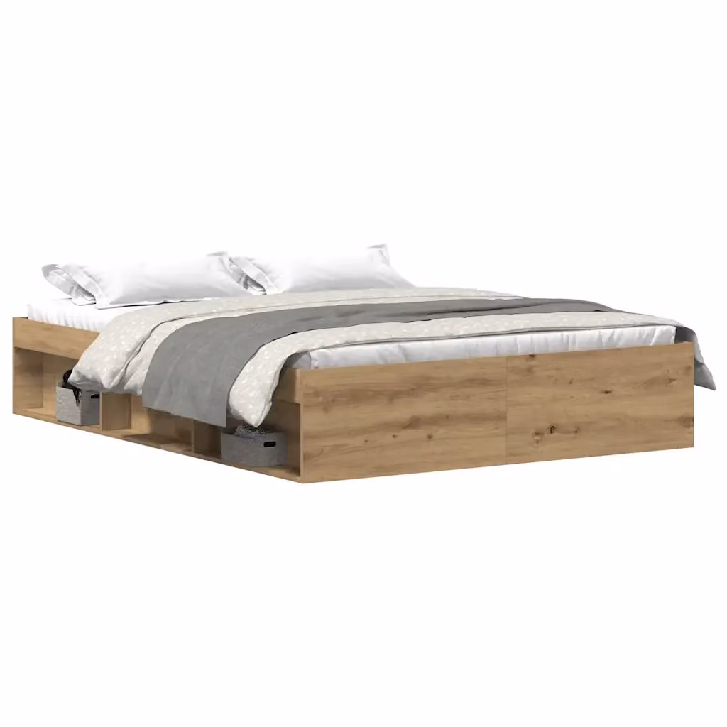 Letto con contenitore e scomparti laterali vidaXL in legno di pino marrone L: 150 cm, P: 200 cm, H: 203 cm – 2