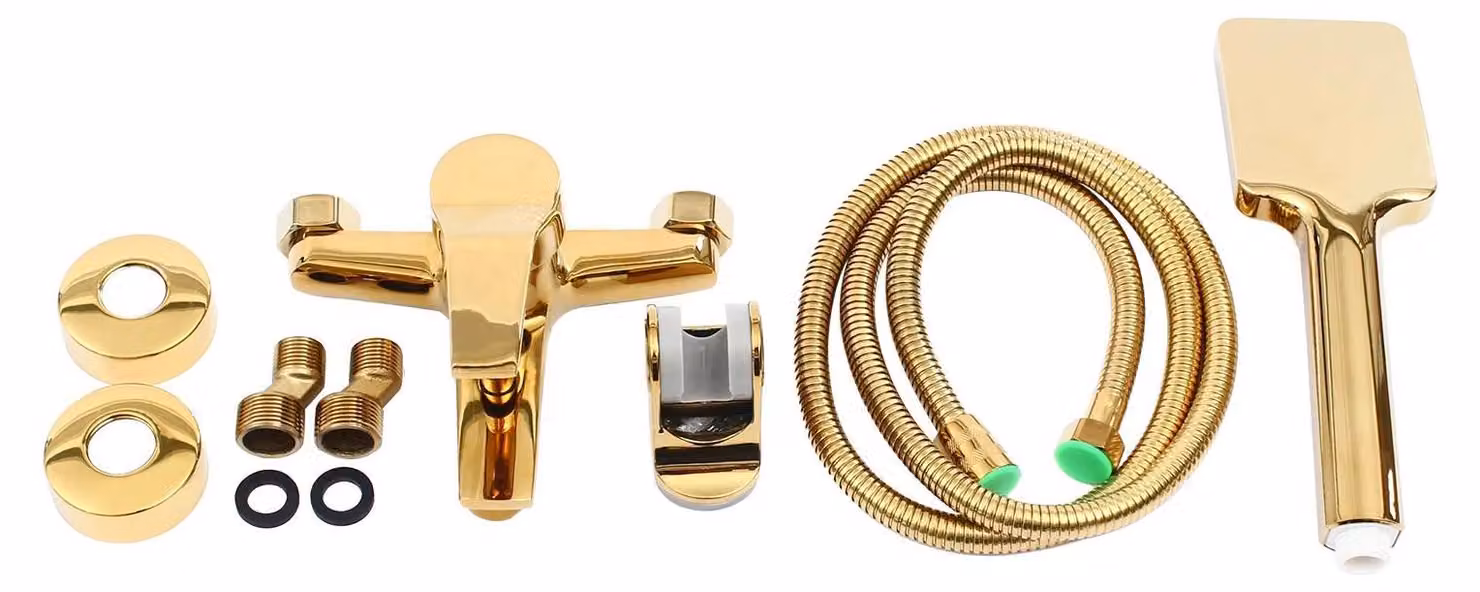 Rubinetteria per vasca e doccia - Miscelatore a parete - Acqua calda/fredda - Corpo e valvole in ottone - Rivestimento galvanico - Oro