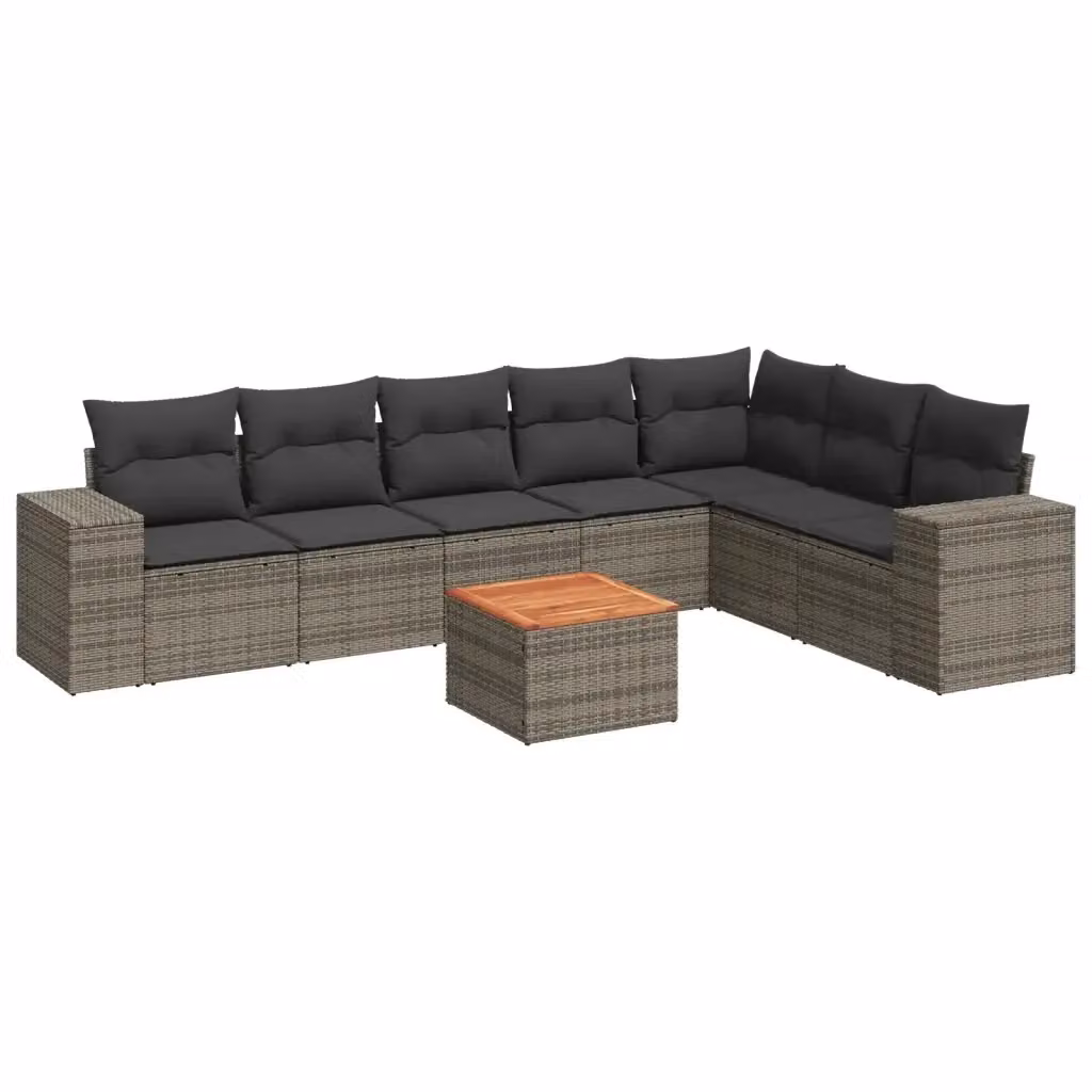 vidaXL Set Divano da Giardino a L 8 pz in Polyrattan Grigio con Cuscini e Tavolino – 2