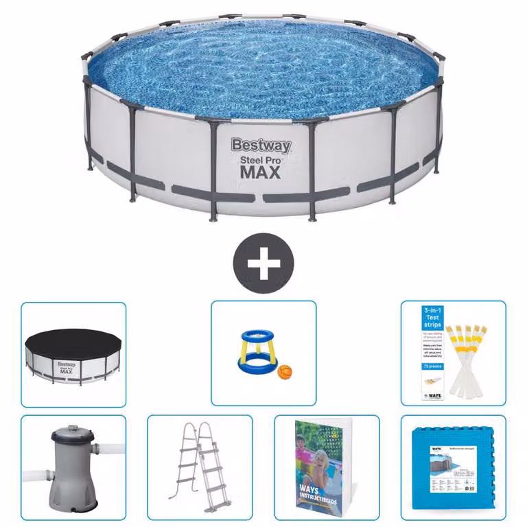 Bestway Steel Pro MAX, piscina in acciaio, forma rotonda, dimensioni 427x122 cm, composta da 6 parti, modello S570