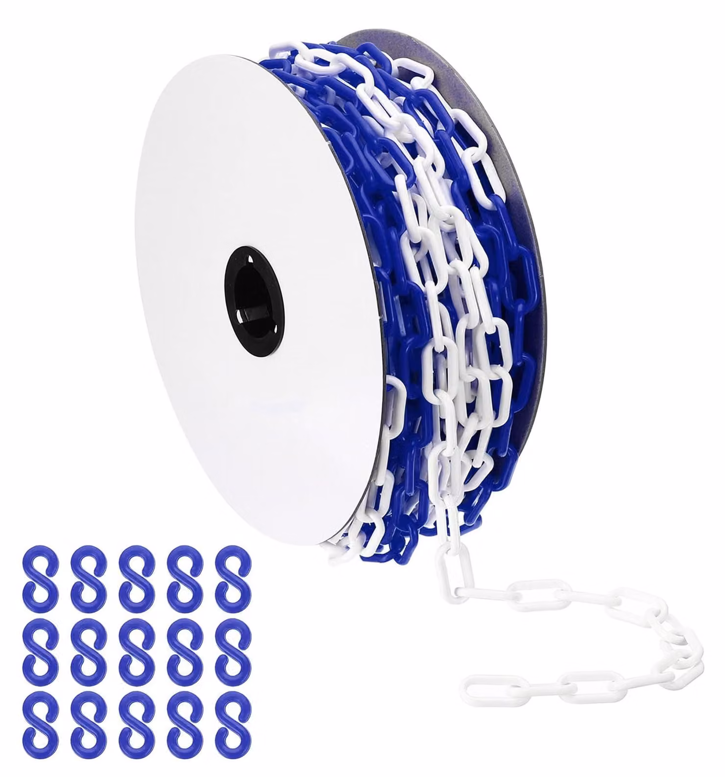 Catena in plastica, lunghezza 22 metri, diametro 6 mm, colore blu/bianco, con 15 ganci, per delimitazioni