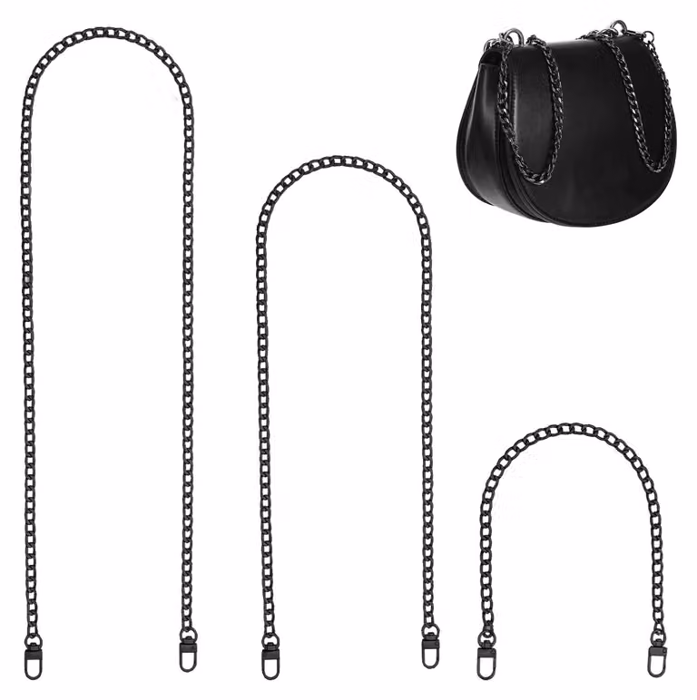 Set di catenine da tasca, 3 pezzi, lunghezze 40/80/120 cm, colore argento, materiale: metallo, con dettagli neri