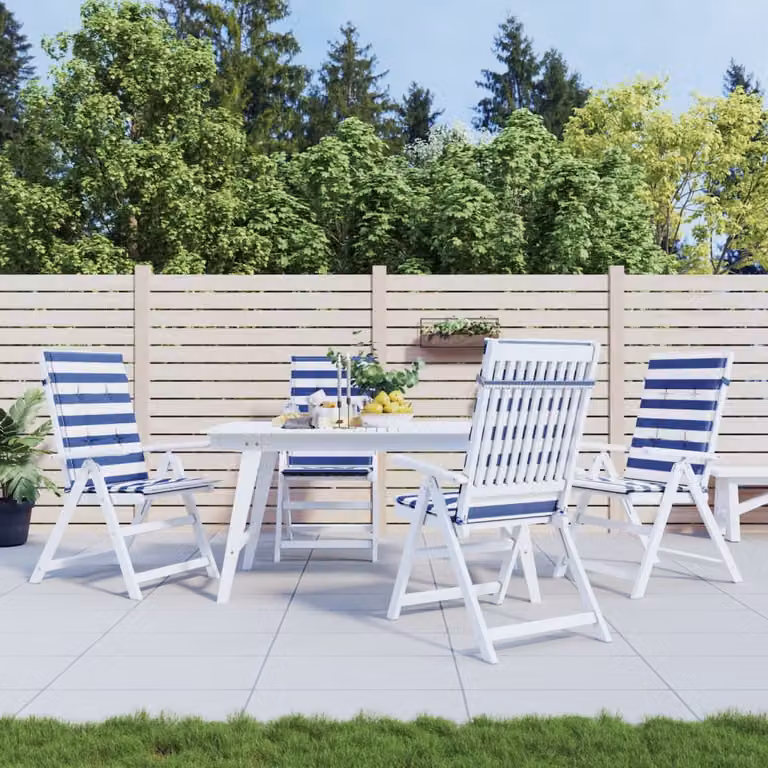 Set di 4 cuscini per sedia con schienale alto vidaXL, motivo a strisce maritime bianco e blu, in tessuto resistente all'acqua e ai raggi UV