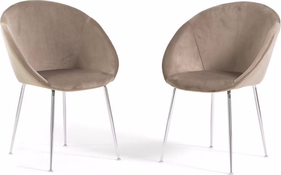 Set di 2 sedie da interno in tessuto imbottito con gambe in metallo - design elegante e confortevole per sala da pranzo, cucina, camera da letto, bar e ristorante - IRIS - Tortora/Argento