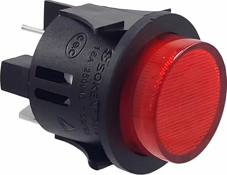Interruttore a pressione da incasso ø 23,5 mm 250 V 16 A illuminato di rosso push-ON push-OFF