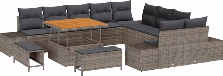 Set Divano da Giardino con cuscino 13 pcs Grigio polyrattan