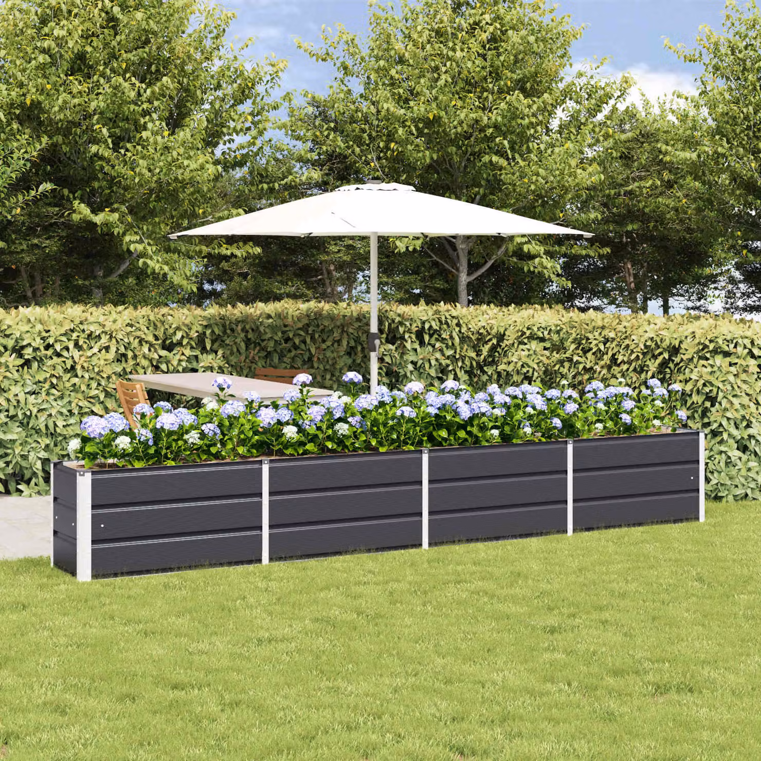 Fioriera vidaXL in acciaio e plastica, colore antracite, L: 320 cm, P: 40 cm, H: 45 cm