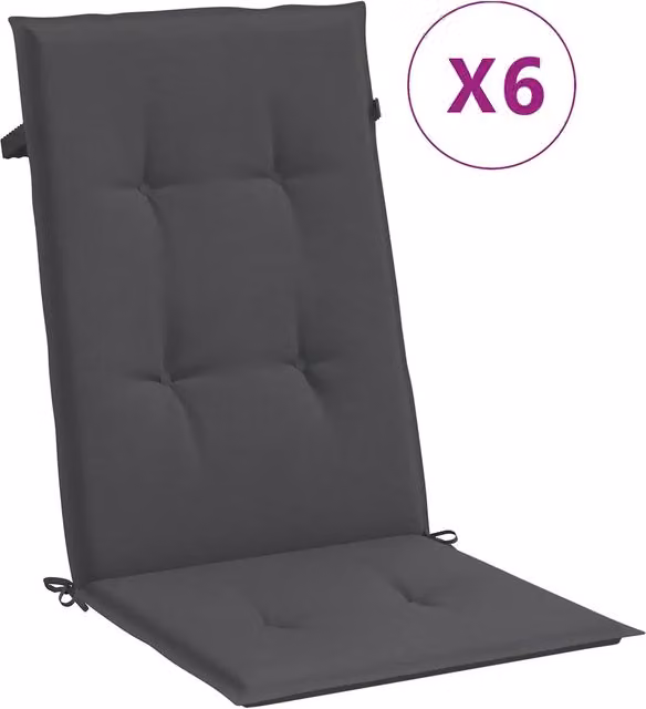 Set di 6 cuscini per sedia con schienale alto DESIGN IN, colore antracite, in tessuto di poliestere con imbottitura in schiuma, L/P/H: 120 x 50 x 4 cm – 1
