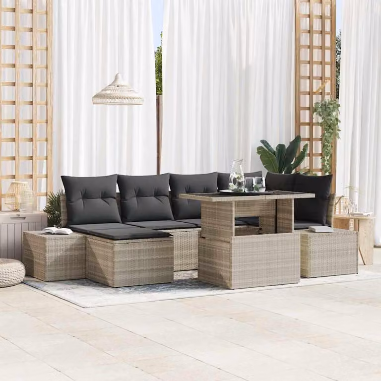 Maison Exclusive - Set da giardino composto da 7 pezzi, divano in rattan sintetico color grigio chiaro