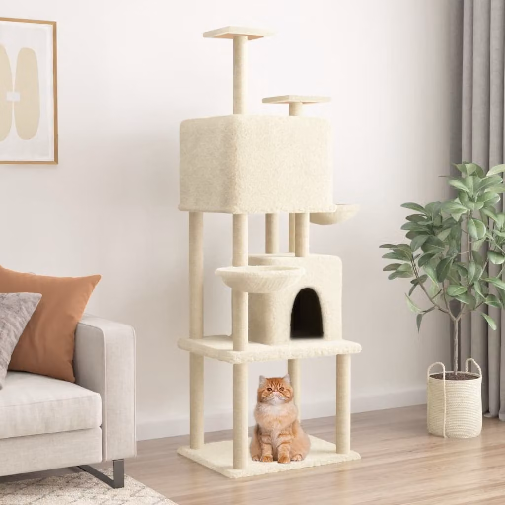vidaXL Albero per Gatti in Legno e Sisal Beige Altezza: 180 cm