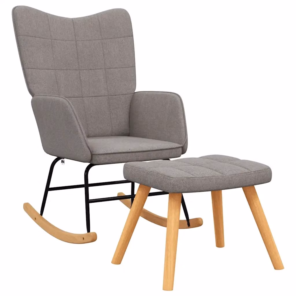 Poltrona a Dondolo con Poggiapiedi vidaXL in Tessuto e Schiuma, Colore Beige o Grigio – 2