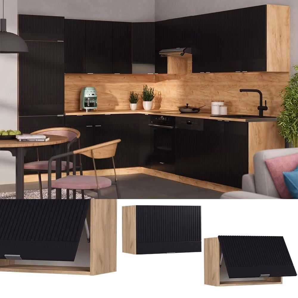 Pensile da cucina Fame-Line Vicco Nero rigato e Rovere dorato L: 60 cm – 2