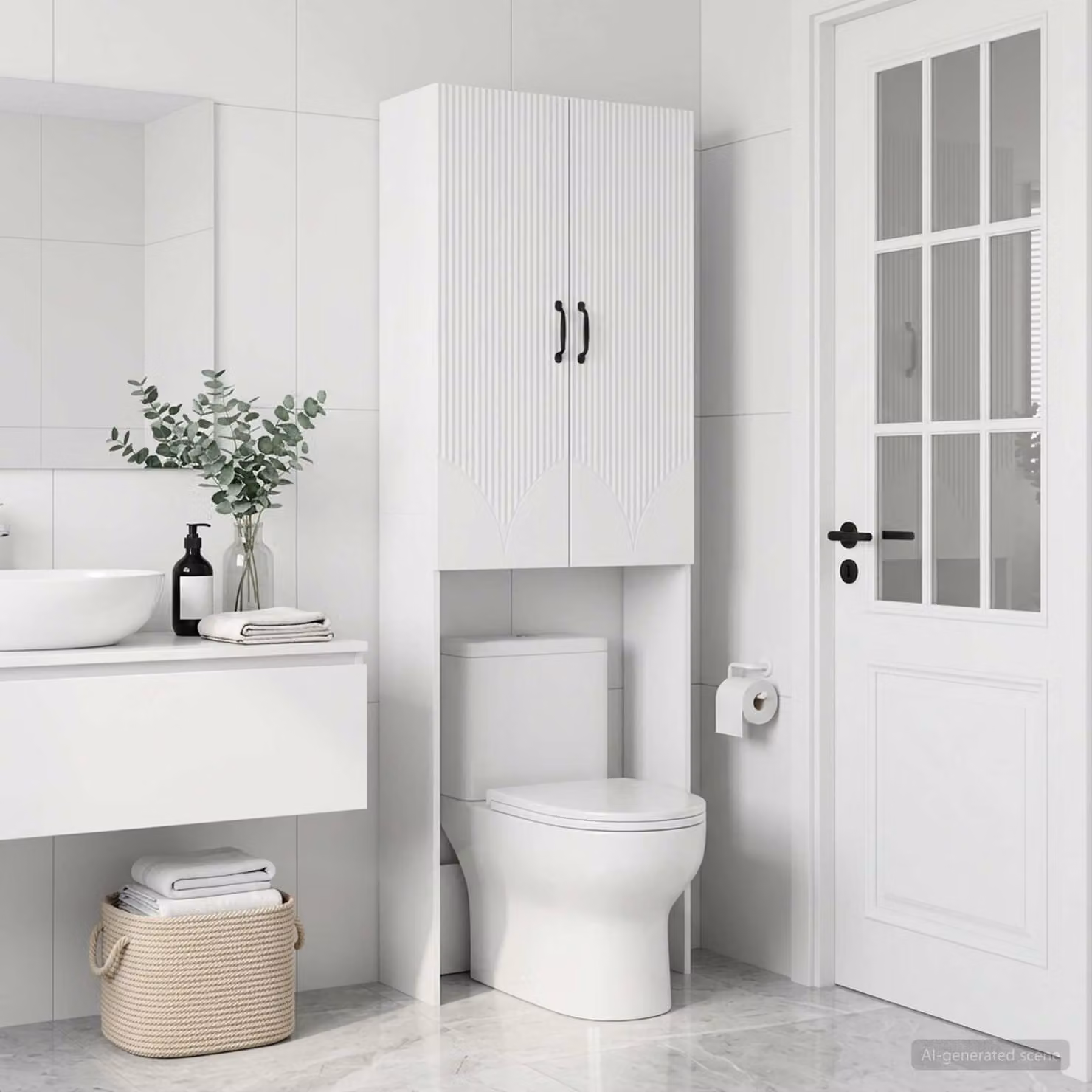 Mobiletto da bagno moderno vidaXL HOORN bianco, L: 66 cm, P: 25,5 cm, H: 190 cm