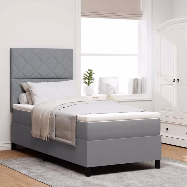 Letto a molle con strisce LED vidaXL in tessuto grigio, L/P: 190 x 90 cm