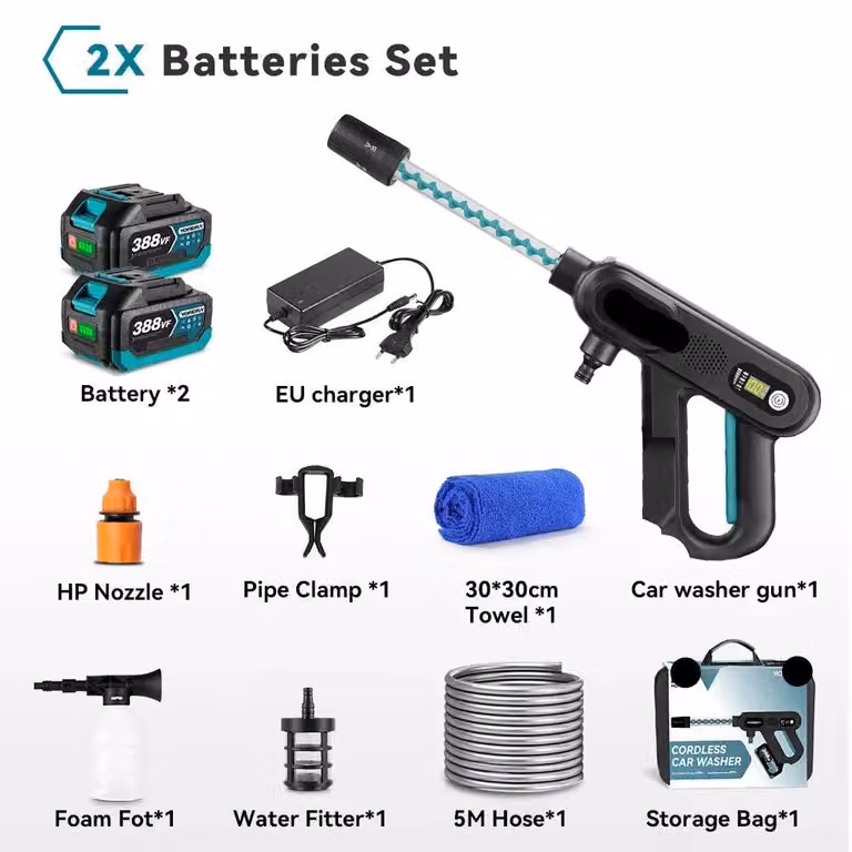 Idropulitrice - Pistola ad alta pressione - Lavaauto ad alta pressione - Con batteria - 220 bar - Motore brushless - Senza fili