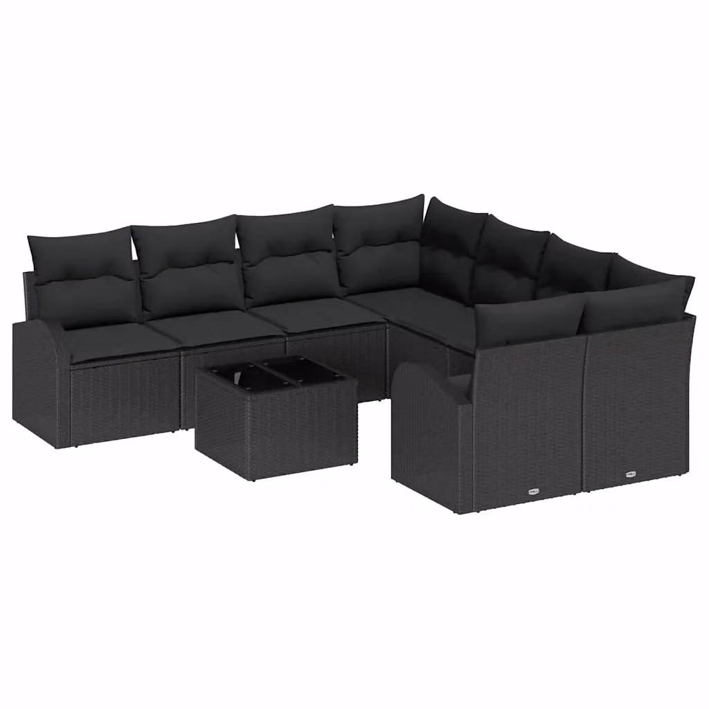 Set Divano da Giardino a L vidaXL 9 pz Nero in Polyrattan con Cuscini e Tavolino da Esterno – 2