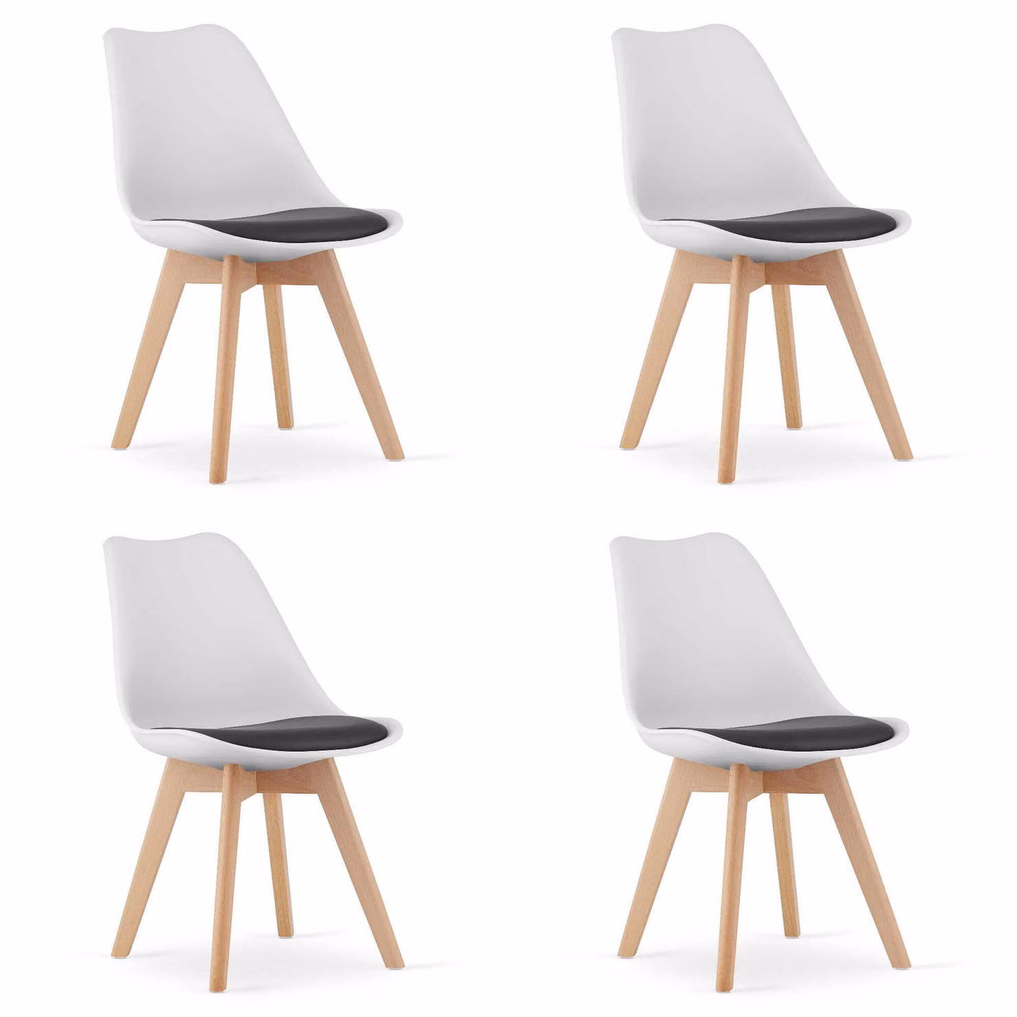 Set di sedie, bianco e nero, gambe in legno, 4 pz