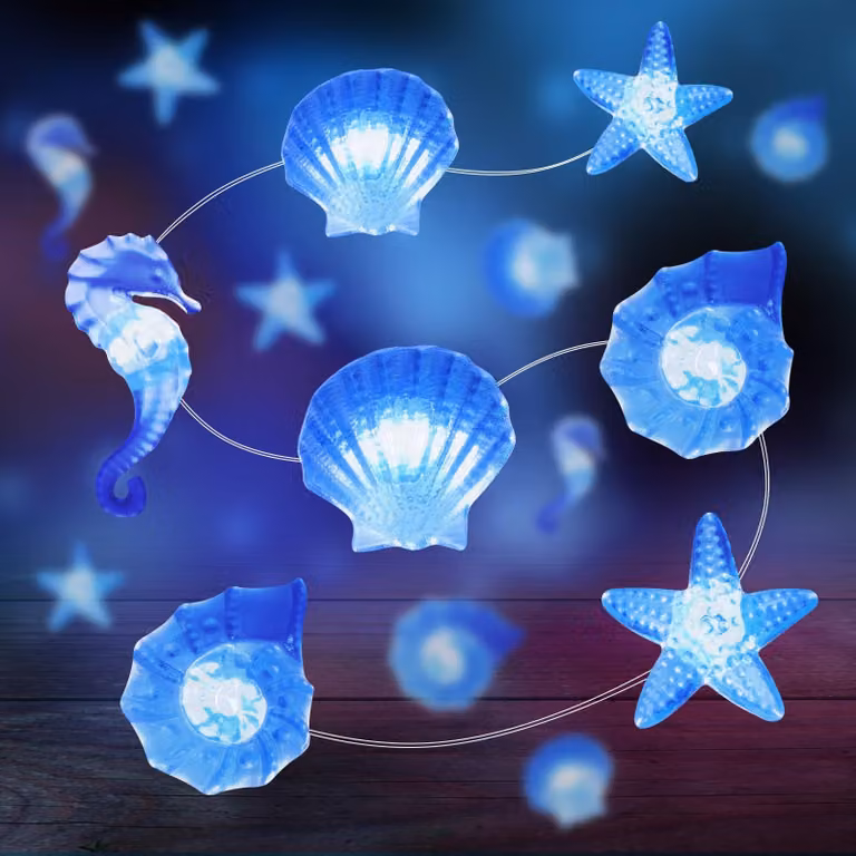 Catena luminosa da 2 metri con 20 LED, decorata con motivi marini, alimentata a batteria