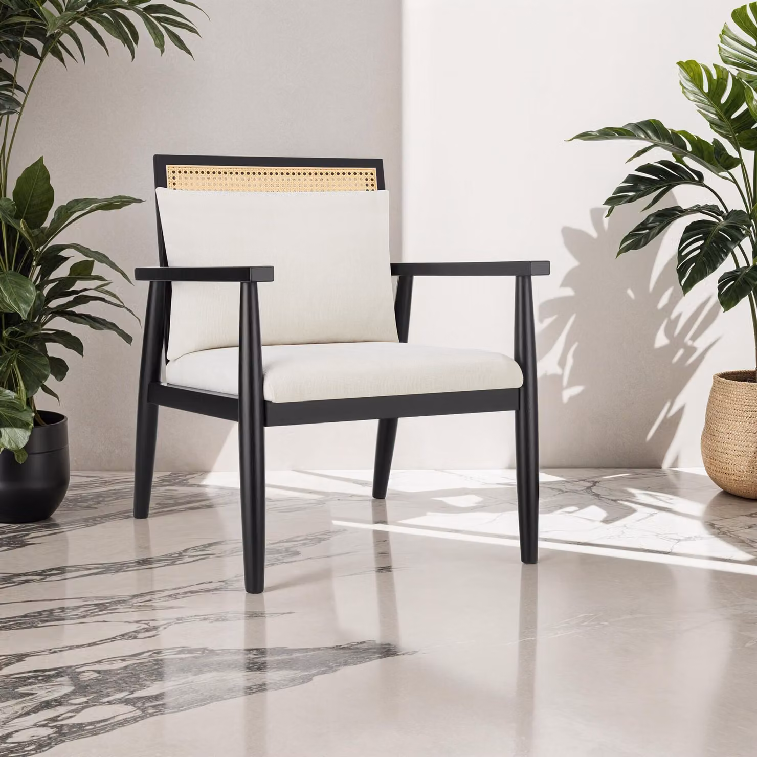 Poltrona da salotto TecTake GmbH con struttura in legno massiccio e braccioli, bianco e nero – 2