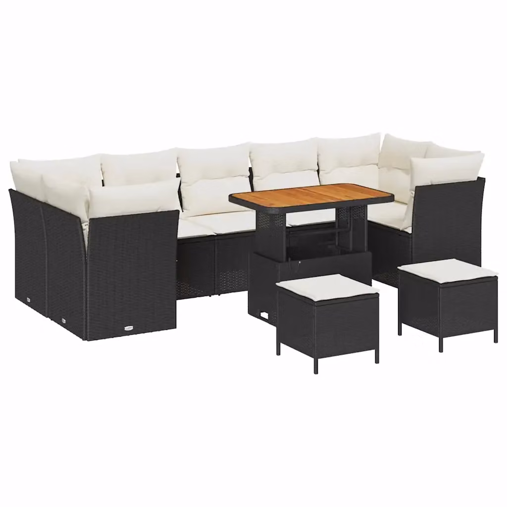vidaXL Set Divano da Giardino 10 Pezzi con Cuscini Nero e Beige in Acciaio Verniciato a Polvere per 7 Persone – 2