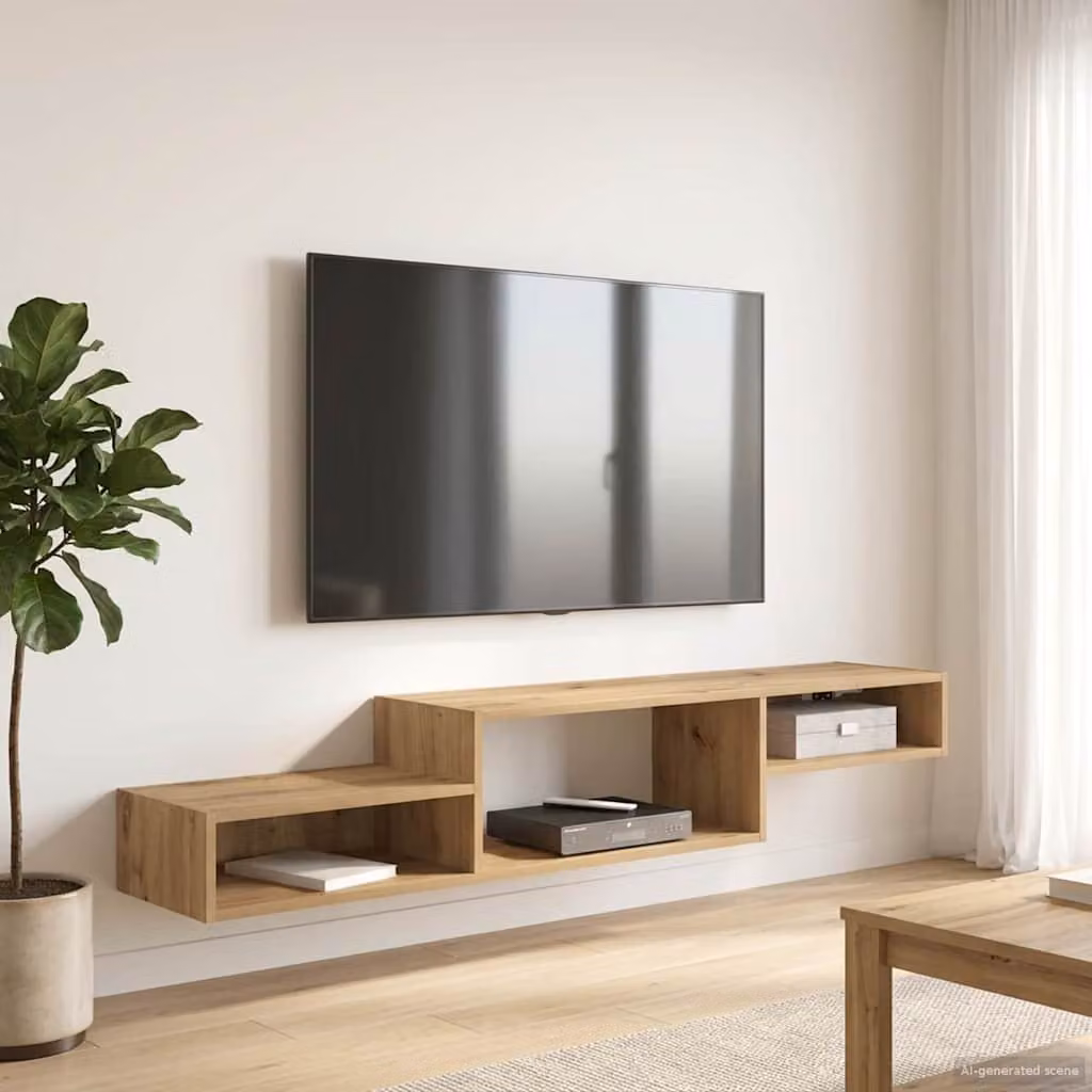 Mobile TV da parete vidaXL in rovere artigianale marrone con scomparti multimediali per il tuo soggiorno