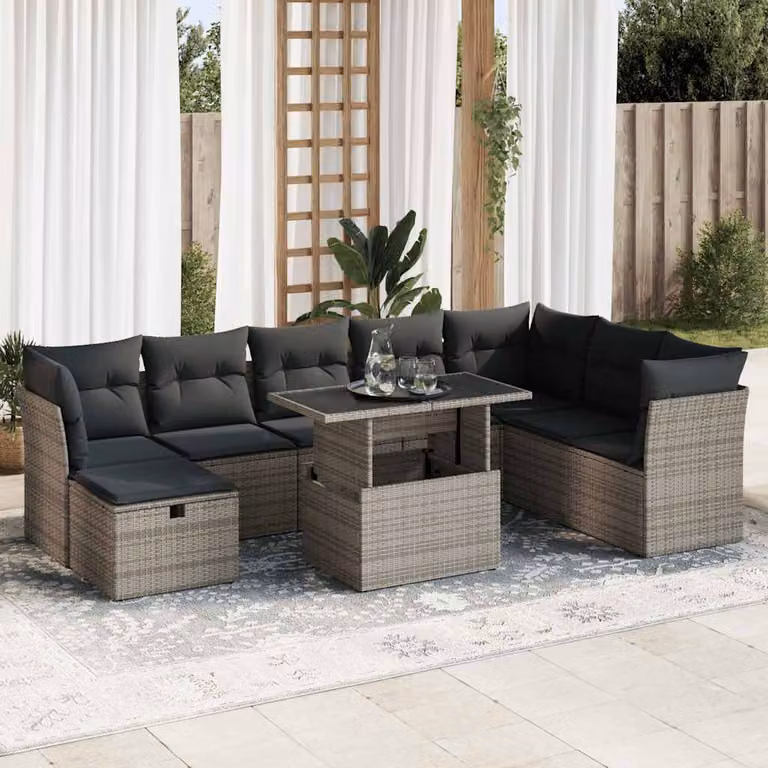 Maison Exclusive - Set da giardino 9 pezzi con cuscini Grigio Polyrattan