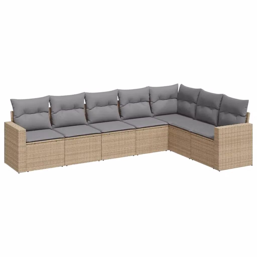 vidaXL Set Divani da Giardino 7 pz a Forma a L in Polyrattan con Cuscini Beige e Struttura in Metallo – 2