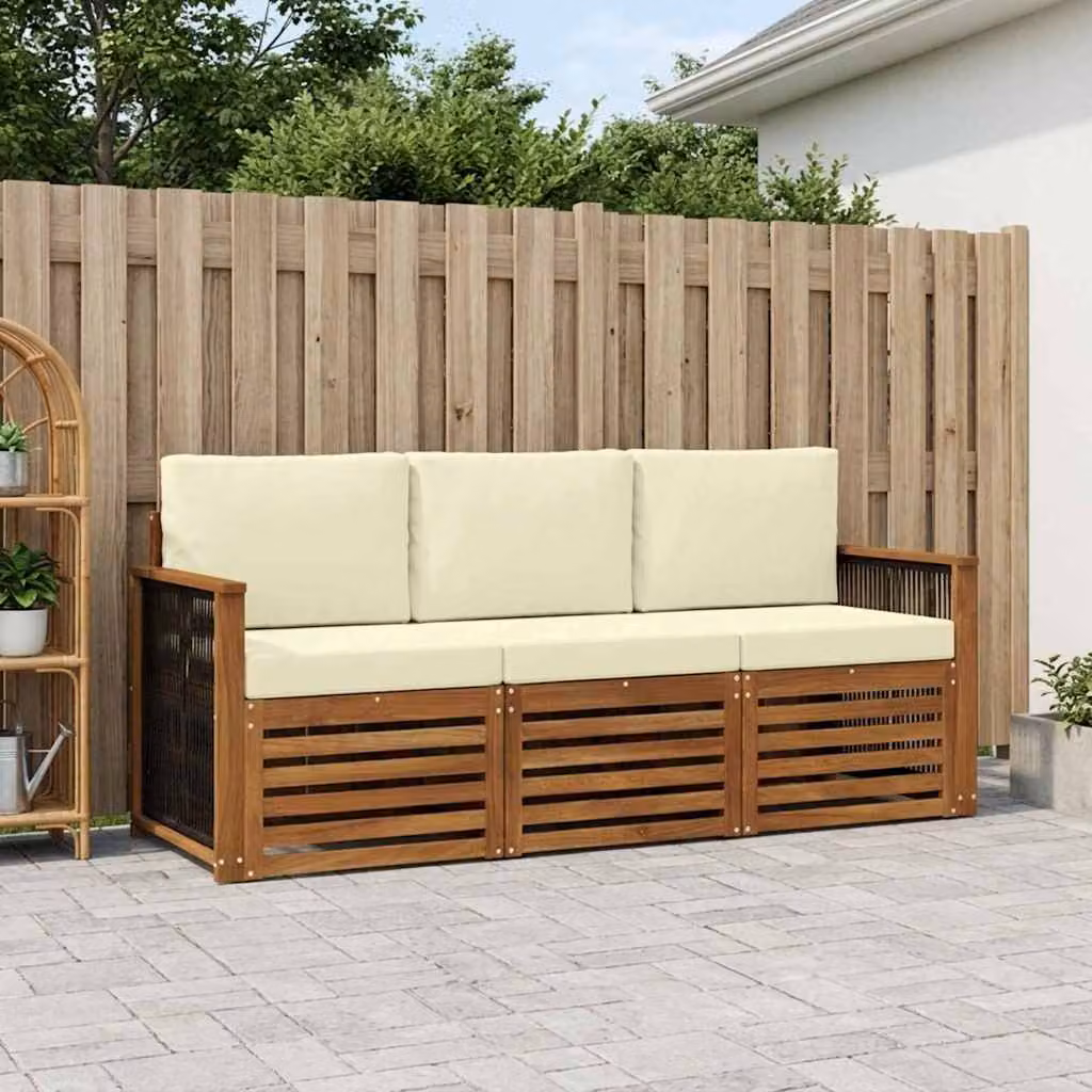 Set di divani da giardino vidaXL in legno di acacia massello con cuscini beige e struttura marrone
