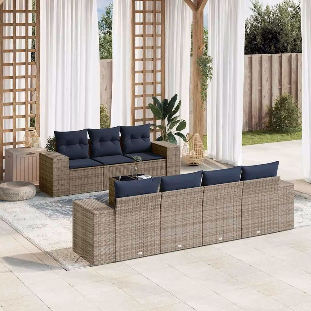 Maison Exclusive - Set di 8 divani da giardino con cuscini, grigio, polyrattan