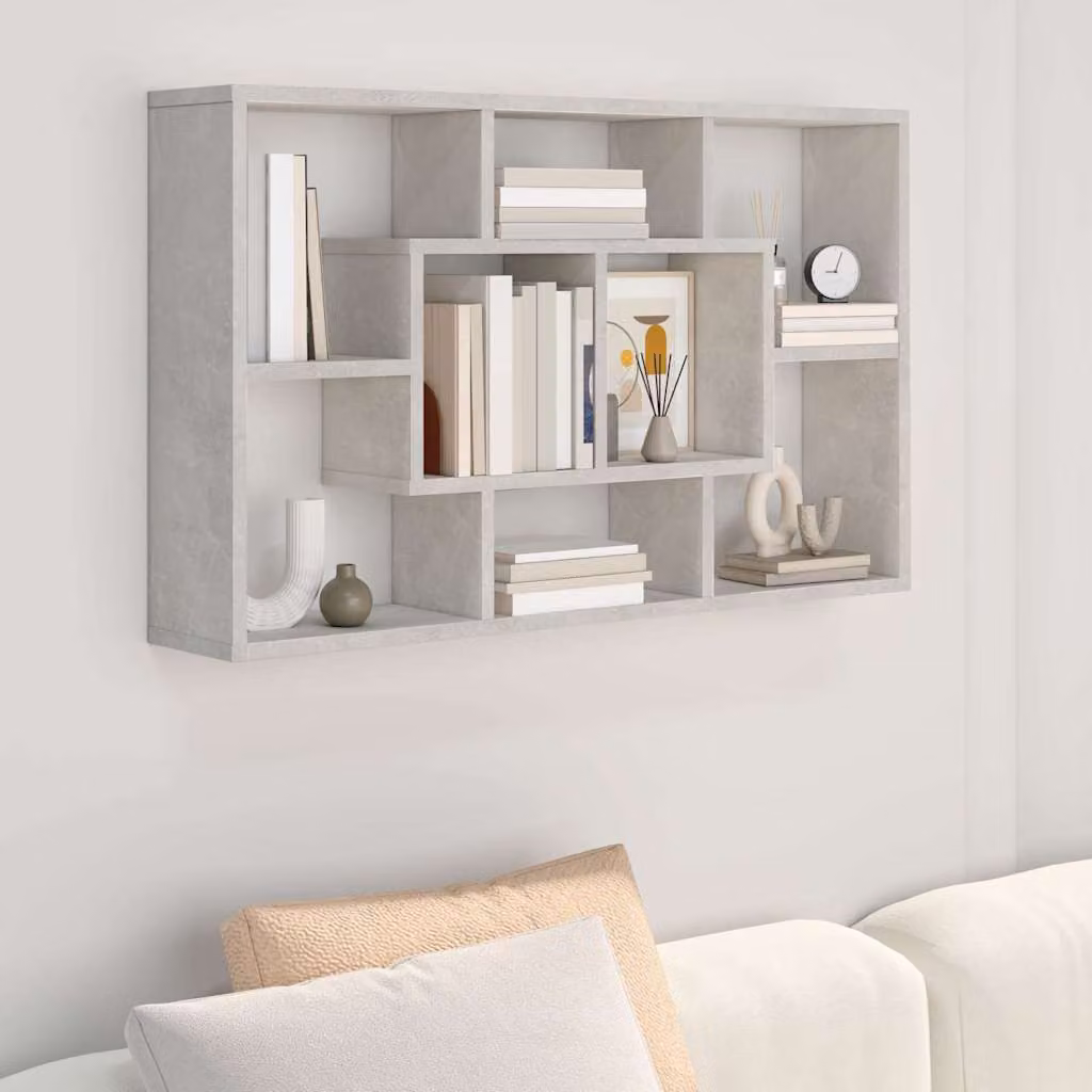 vidaXL Mensola a Muro Moderna in Legno Multistrato e MDF, Grigio Cemento, L 85 x P 16 x H 52,5 cm