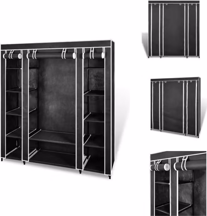 vidaXL Armadio in tessuto con scomparti appendiabiti 45×150×176 cm Nero - Armadi