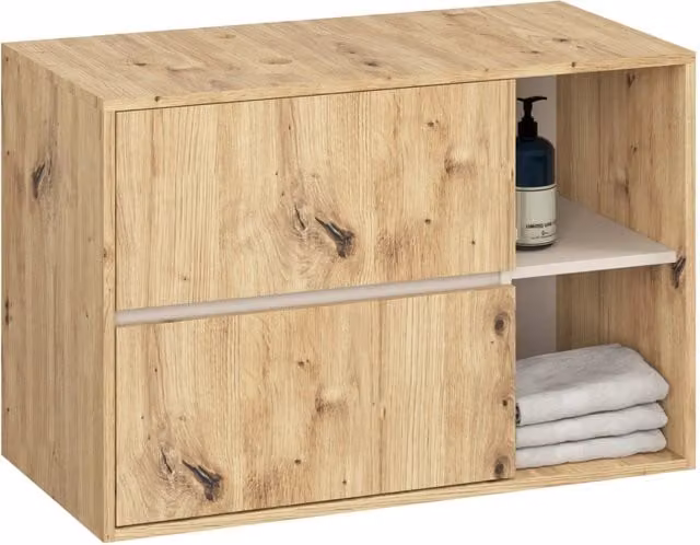 Mobile bagno sospeso VAMI Rovere Artisan con 2 cassetti, Cashmere, L: 90 cm, P: 45,5 cm, H: 60 cm