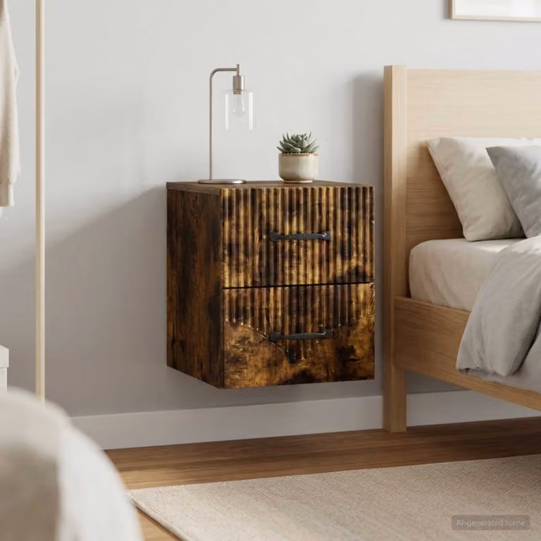 Set di 2 comodini sospesi vidaXL Rovere Fumo L 34,5 cm x P 33 cm x H 40 cm