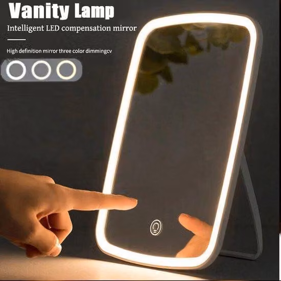 Specchio da trucco portatile con luce LED e touchscreen, pieghevole, 3 colori