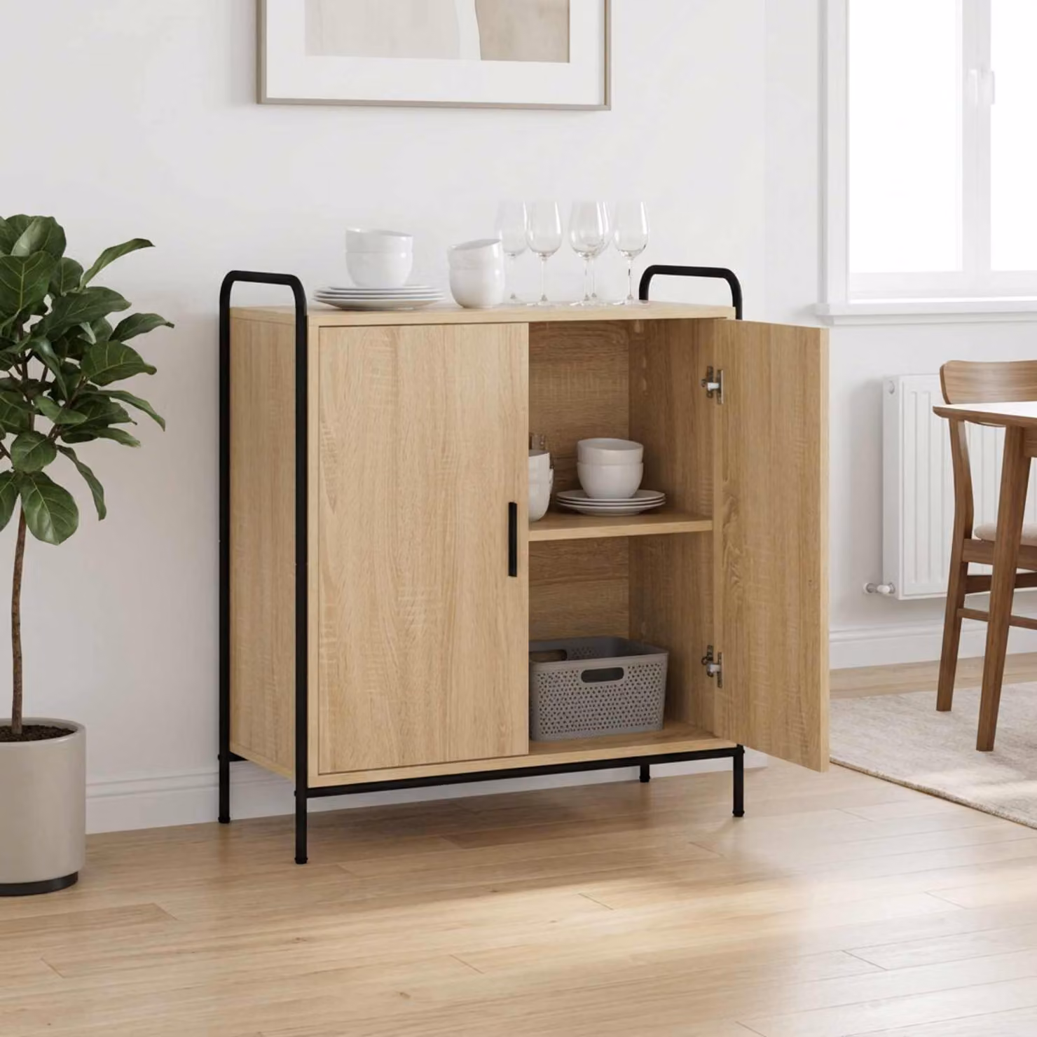 Credenza moderna vidaXL in legno ingegnerizzato color rovere Sonoma, L: 97 cm, P: 33 cm, H: 81 cm