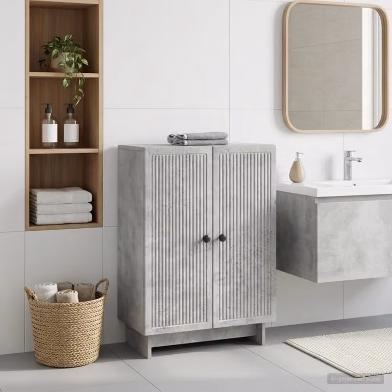 Mobiletto da bagno moderno vidaXL EDE Grigio Cemento, L: 59,5 cm, P: 31 cm, H: 80 cm