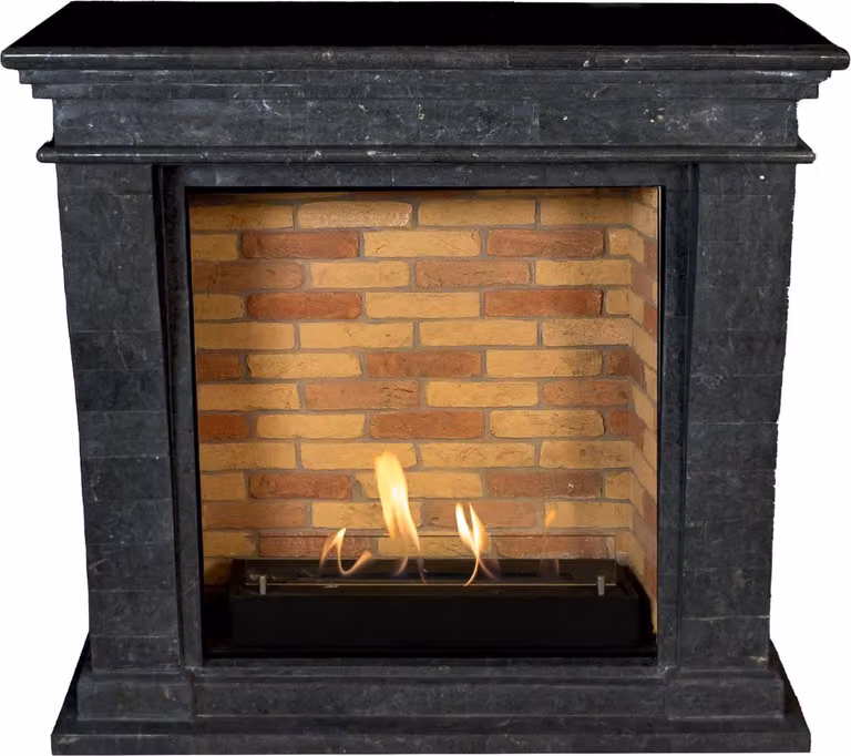 Caminetto a etanolo Xaralyn - Kreta-Mini BST-SBP - pietra naturale nera levigata - riscaldamento a 3 kW - caminetto da incasso incluso - caminetto decorativo
