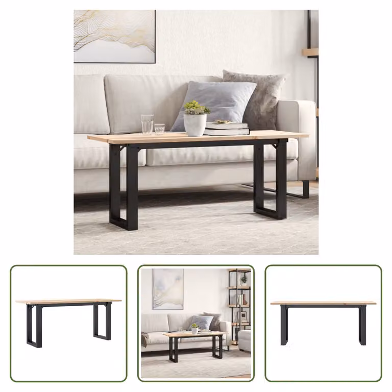 The Living Store tavolino O-frame 110x40x45 cm in pino massiccio e ghisa