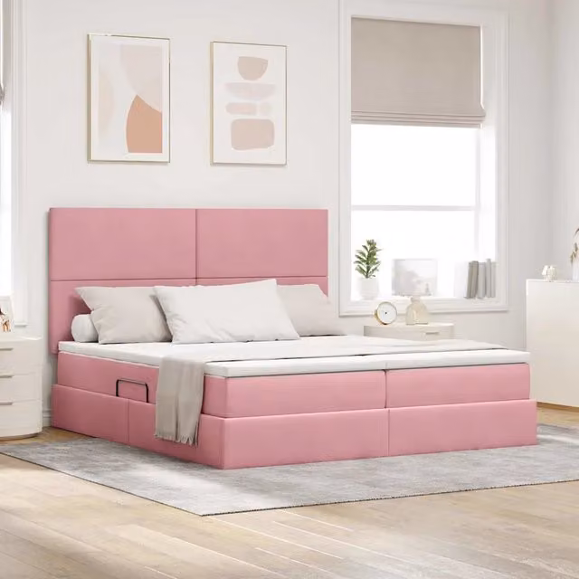 Letto con Contenitore Moderno vidaXL in Velluto Rosa con Base Lift Up, L: 180 cm, P: 200 cm, H: 88 cm