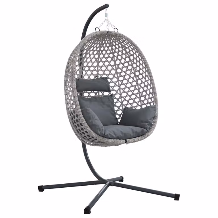 Sedia uovo sospesa moderna vidaXL in polyrattan con cuscini, colore grigio antracite, L/P/H: 104 x 100 x 191 cm