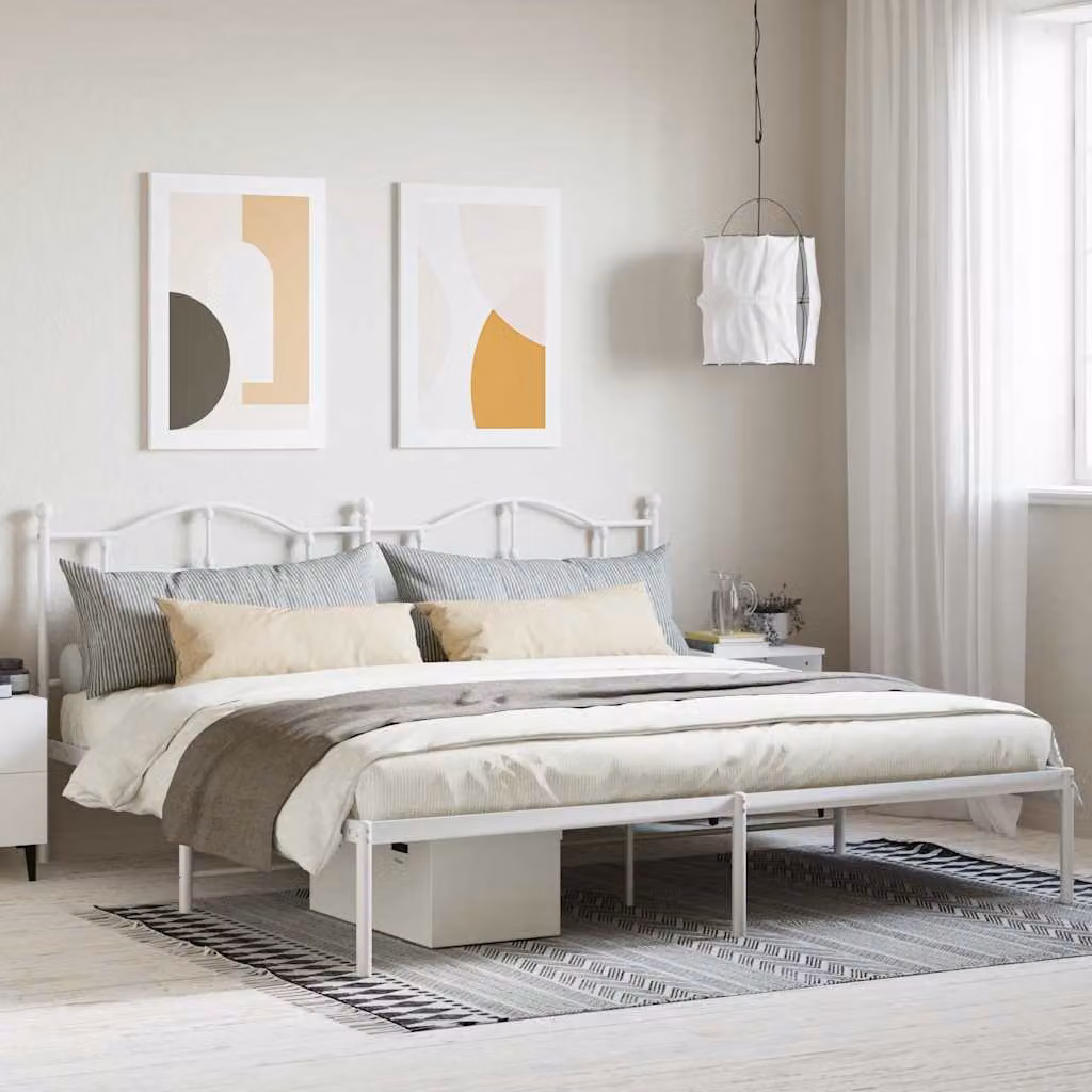 vidaXL Giroletto con Testiera in Metallo Bianco 200x200 cm