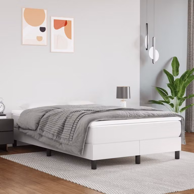The Living Store Letto a molle con materasso bianco 120x200 cm in Pelle finta