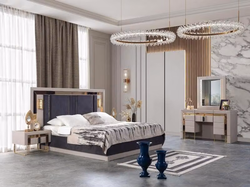Schlafzimmer Set Designer Hochwertig Bett 2x Nachttische Schminktisch Hochwertig