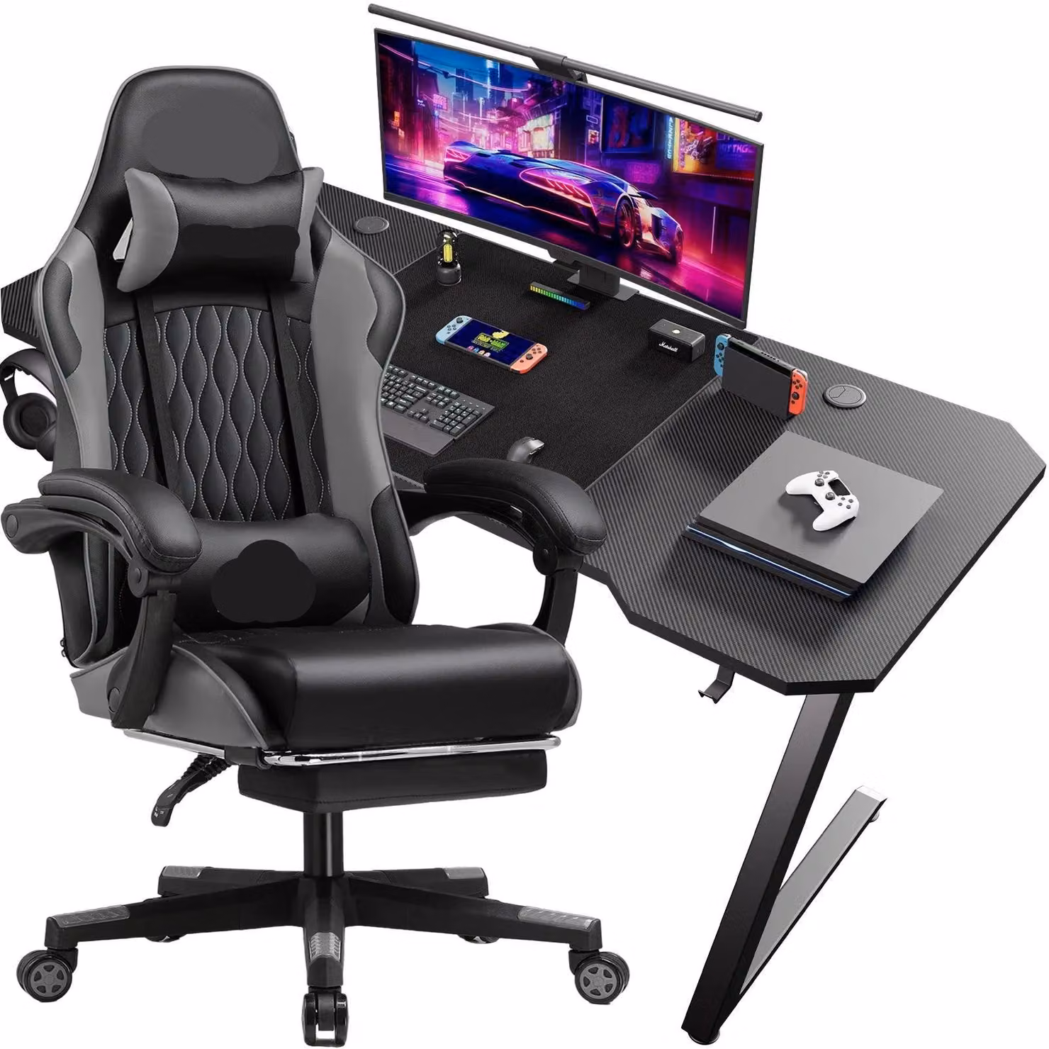 Scrivania da gaming - Tavolo da gioco - Scrivania con sedia - Scrivania per computer - Set scrivania e sedia - Design ergonomico