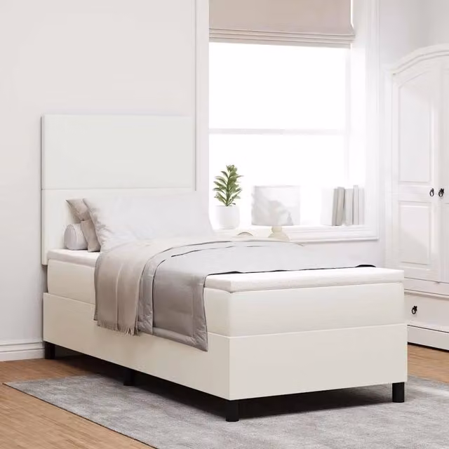 Letto a molle moderno vidaXL in tessuto cord bianco e crema L/P: 100 x 200 cm