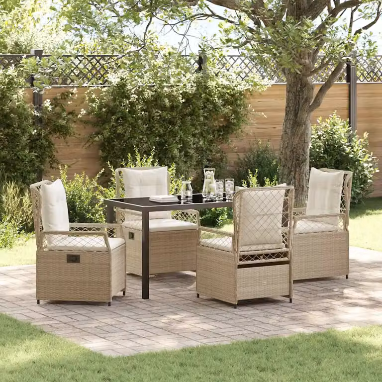 Set da Pranzo per Giardino e Terrazzo vidaXL in Polyrattan e Vetro, 5 Pezzi, Beige e Bianco Crema